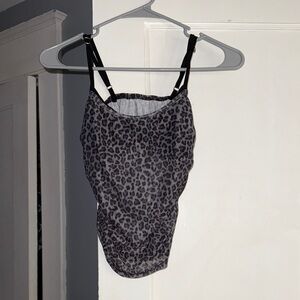 Mesh gray leopard print tank top with built in bra